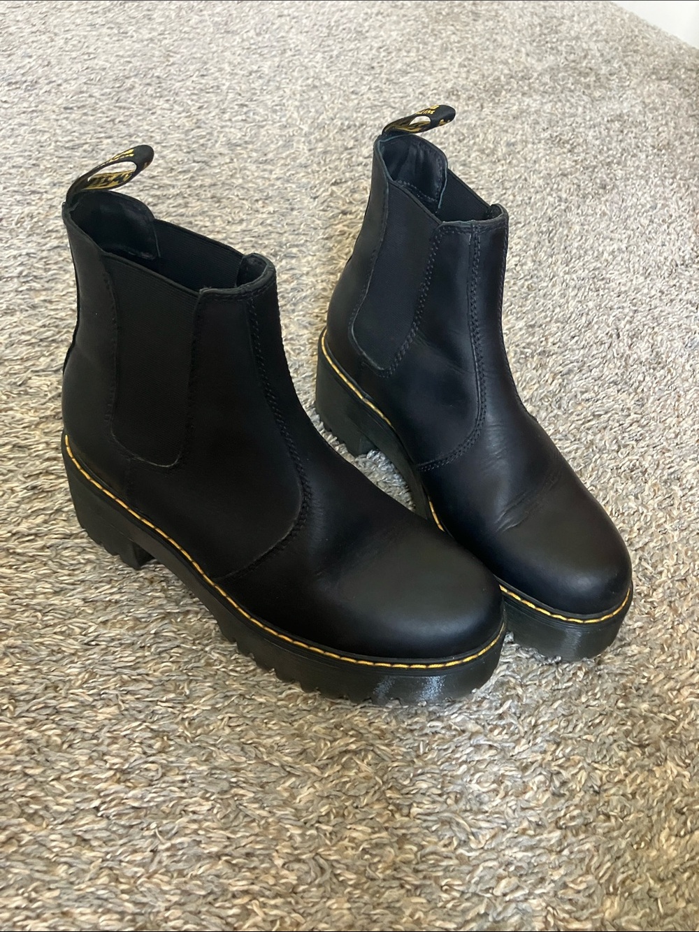 Dr. Martens Black Platform Chelsea Boots with Yellow Stitching
